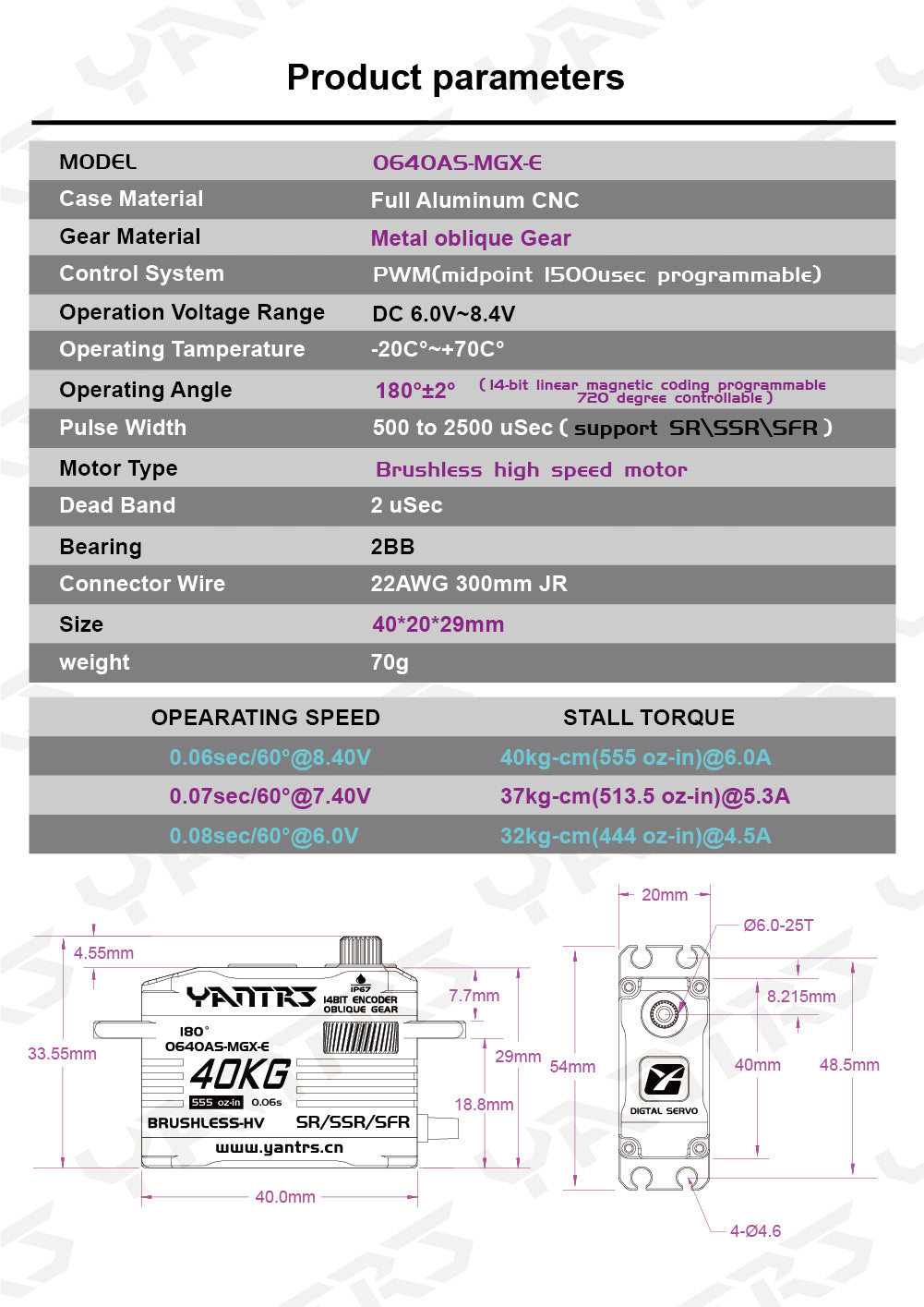 YANTRS Helical 1:8/1:10/RC 40kg Climbing car Racing car high-torque waterproof brushless servo