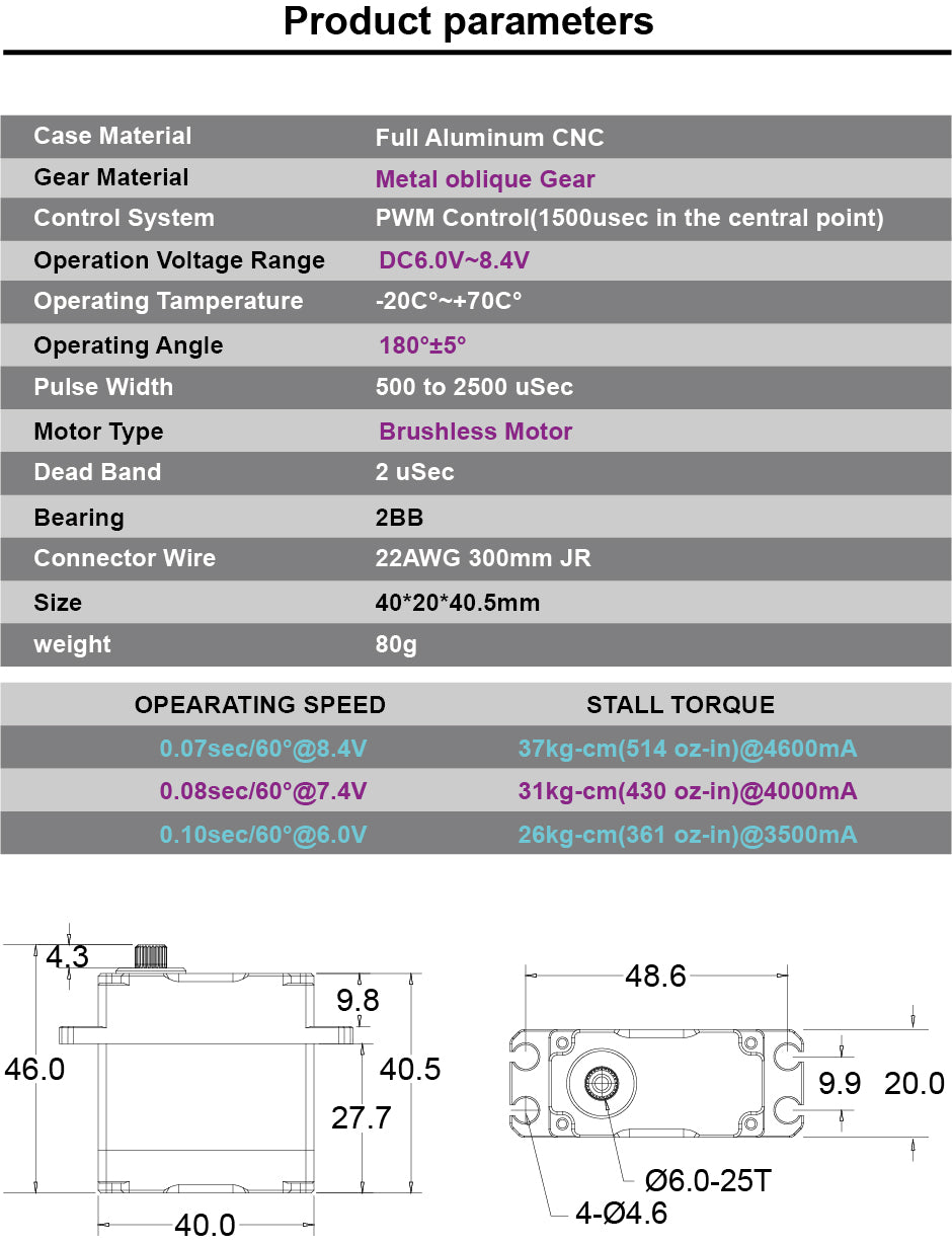 YANTRS Waterproof Servo 35Kg High Speed servo Pro Metal Gear Digital Servo RC Baja Servo For 1/8 1/10 Scale RC Cars (Control Angle 360°)