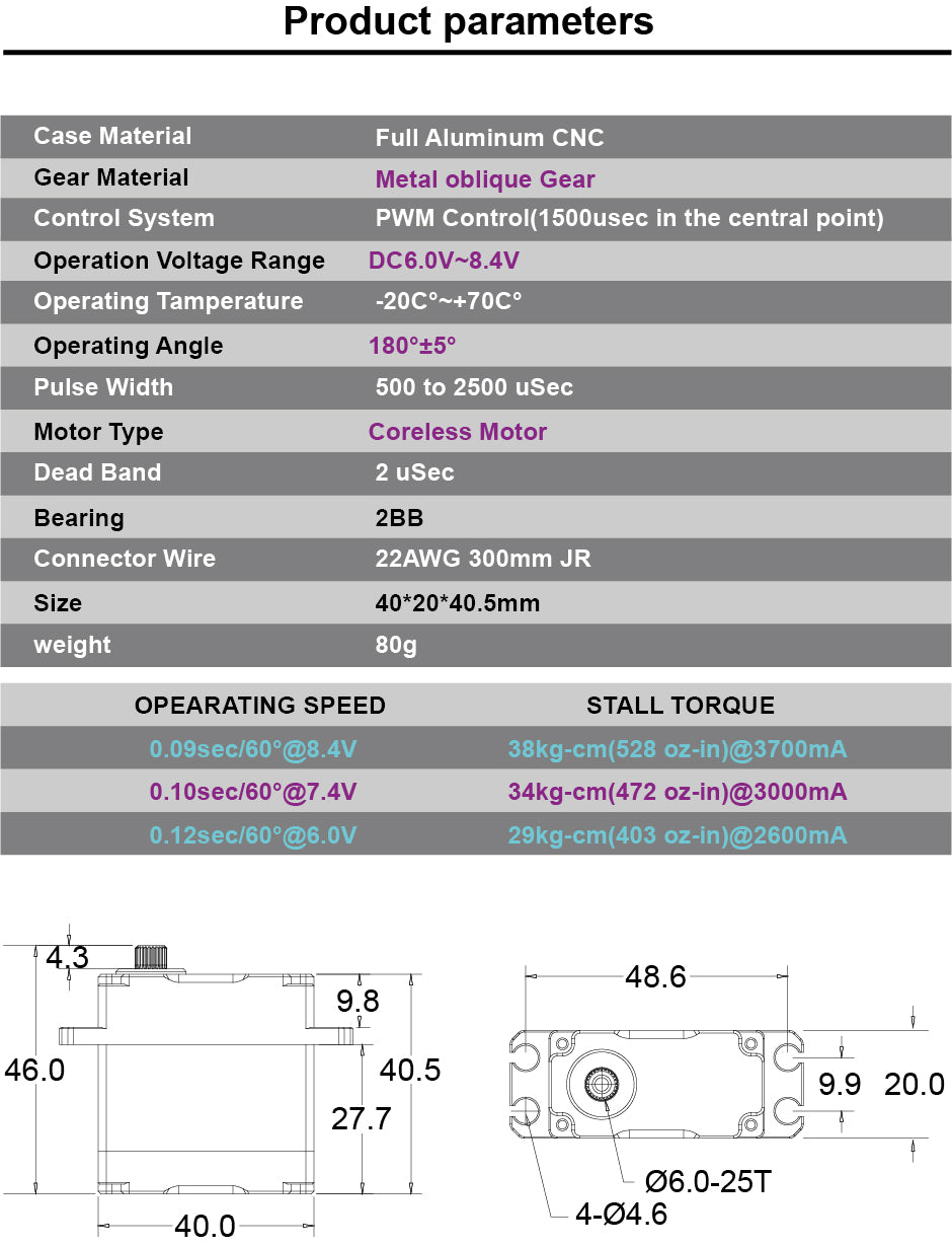 YANTRS 35KG High Speed Metal oblique Gear Direct Drive Waterproof Coreless Servo For Rc Car 1/8 Crawler Buggy(Control Angle 180°)