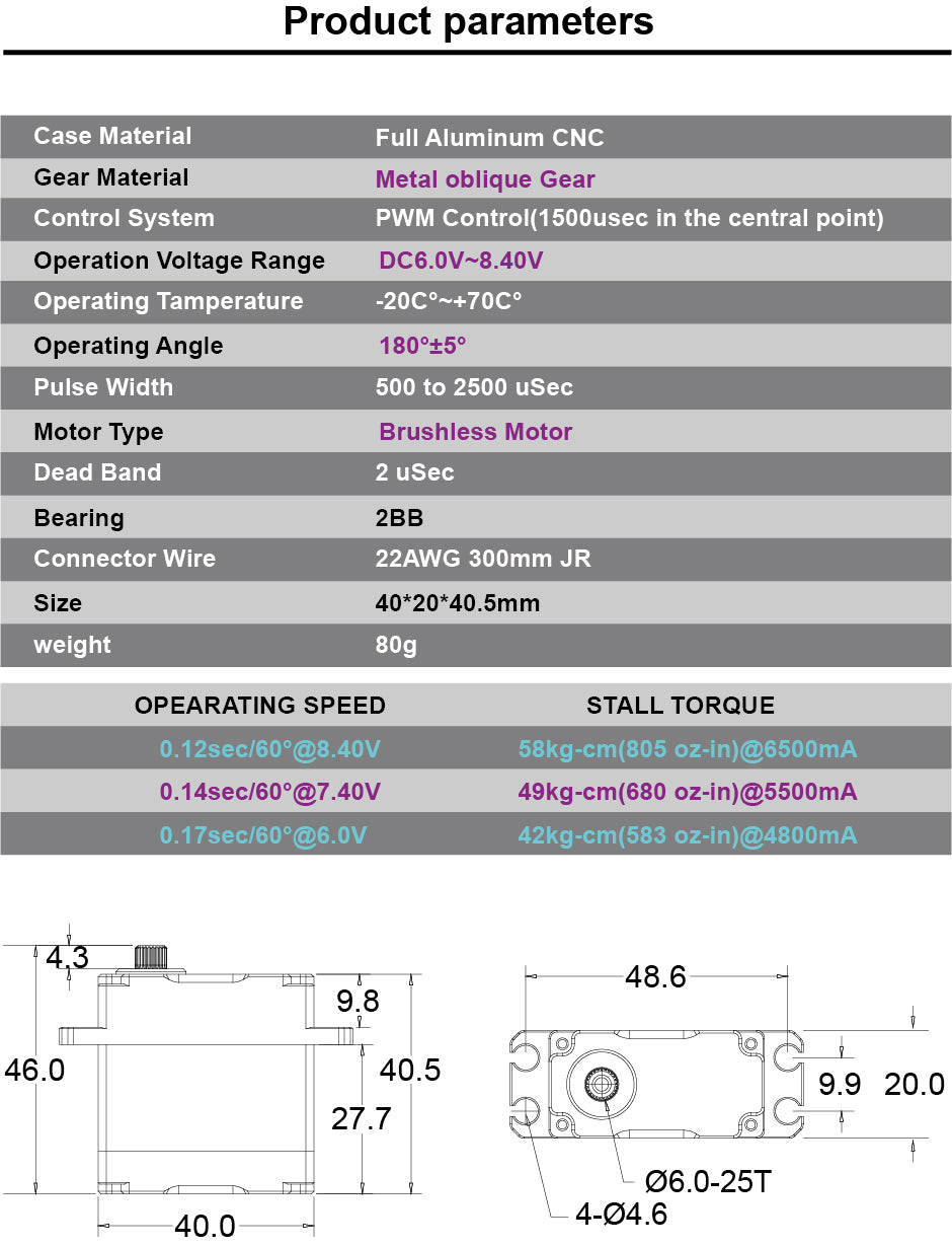 YANTRS 55KG High Speed Metal oblique Gear Direct Drive Waterproof Brushless Servo For Rc Car 1/8 Crawler Buggy(Control Angle 180°)